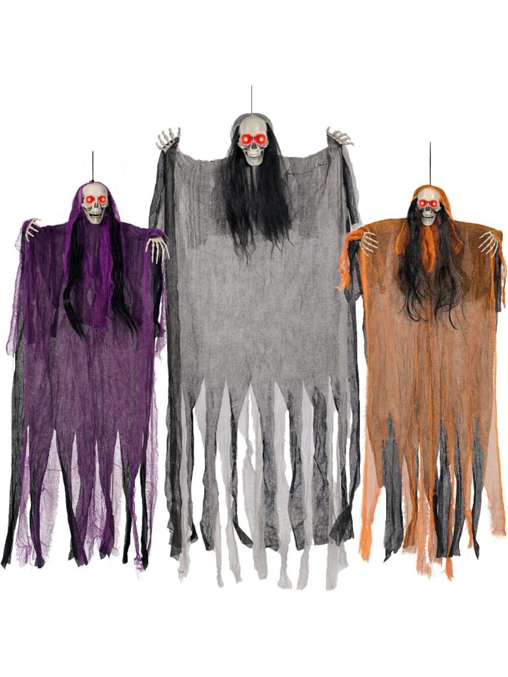 New 3 Pack Halloween Lighted Eye Skeleton Ghosts 59 & 35.5 Inch Outdoor Decor